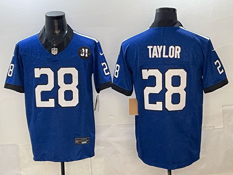 Men 2025 Nike Indianapolis Colts #28 Taylor blue Throwback 3th generation Limited NFL Jersey 02